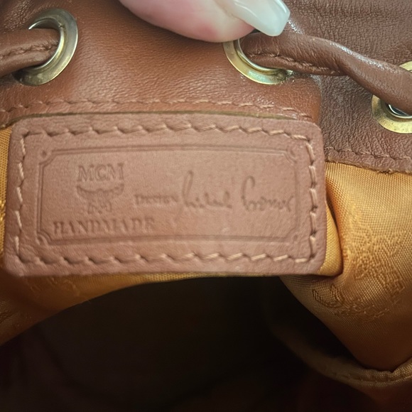 Cognac Mini MCM draw string bucket bag - Picture 9 of 11